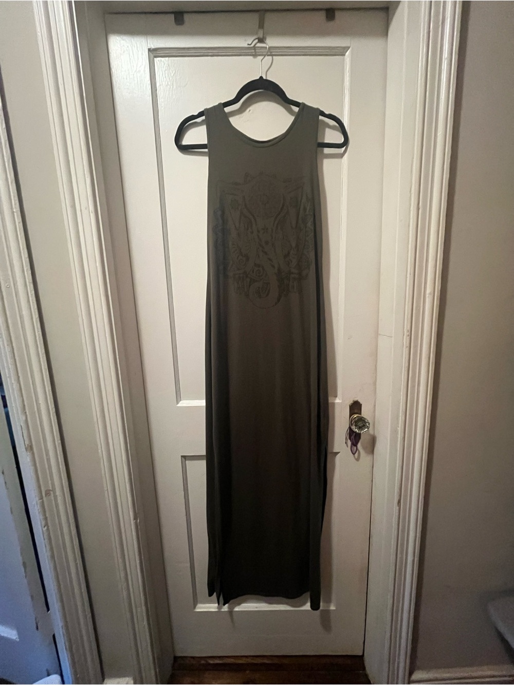 Xhilaration Olive Green Sleeveless Maxi Dress with Elephant Front Graphic